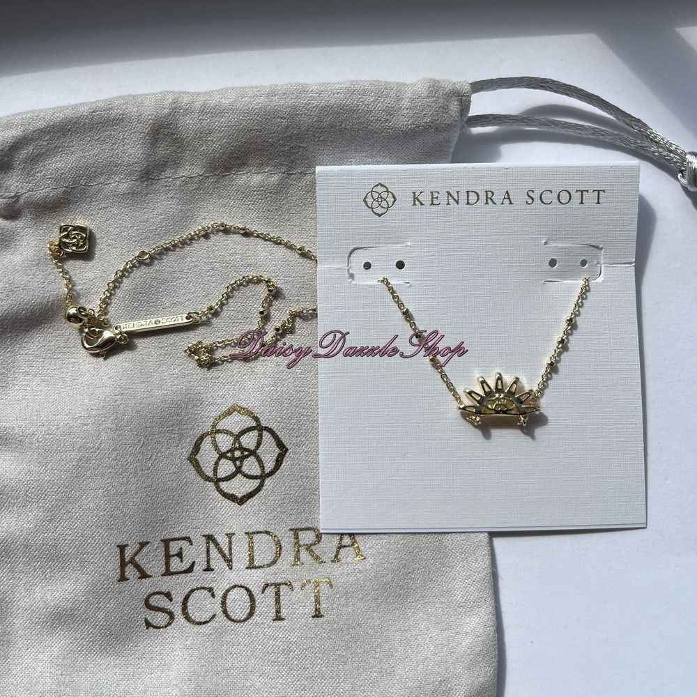 ☀️Kendra Scott Samantha Sun Gold Short Pendant Necklace Yellow Opalscent Resin☀️ - Picture 6 of 9
